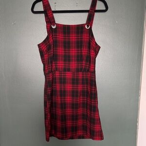 BeBop Red and Black Plaid Pinafore Dress